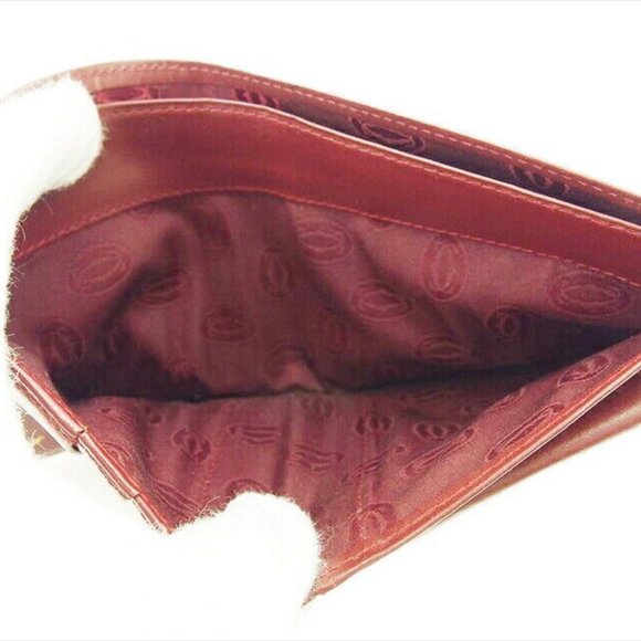 Cartier Bi -fold Wallet Bordeaux x Leather x Gold Material Authentic USED - Picture 3 of 11